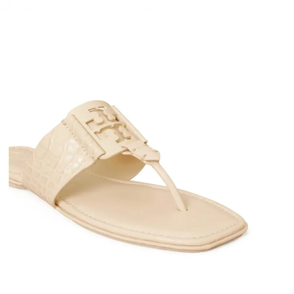 Tory Burch Metal Logo Croc Cream Sandals Size 8,5